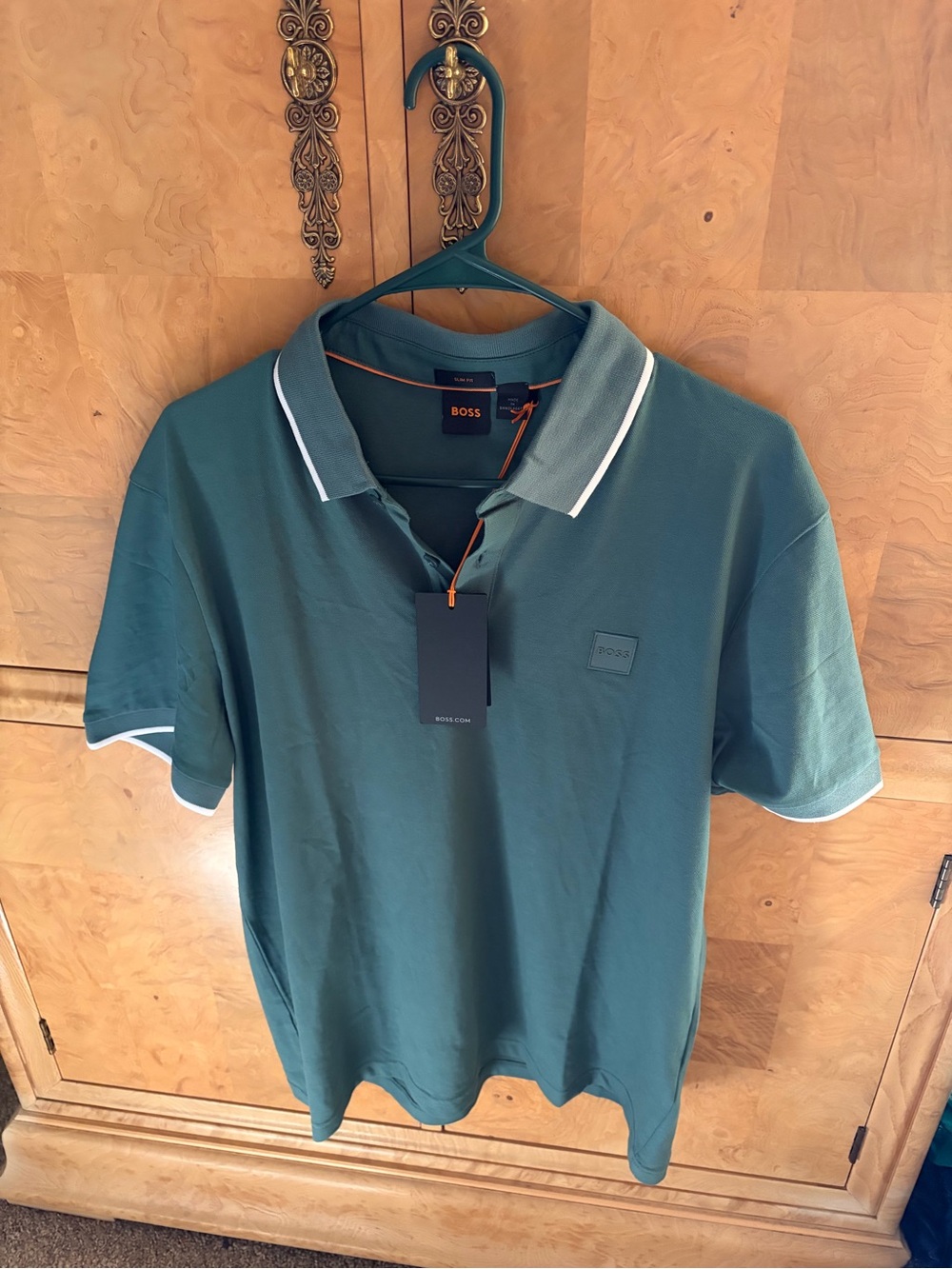 BOSS Men’s Green Polo with Contrast White Trim XL NWT